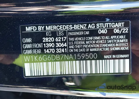 2022 Mercedes-Benz S 500 4Matic из США, поврежденный, VIN W1K6G6DB7NA159500